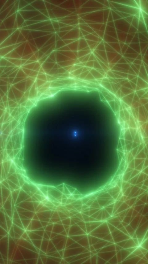 Glowing green wireframe network forms a circular futuristic portal with a d.. Stock Footage 342050106