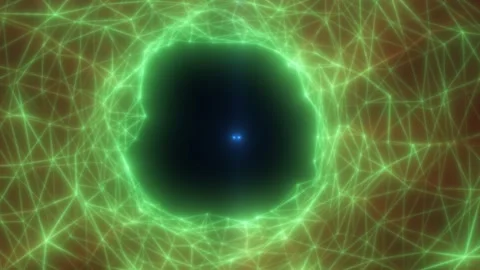 Glowing green wireframe network forms a circular futuristic portal Stock Footage 343664503