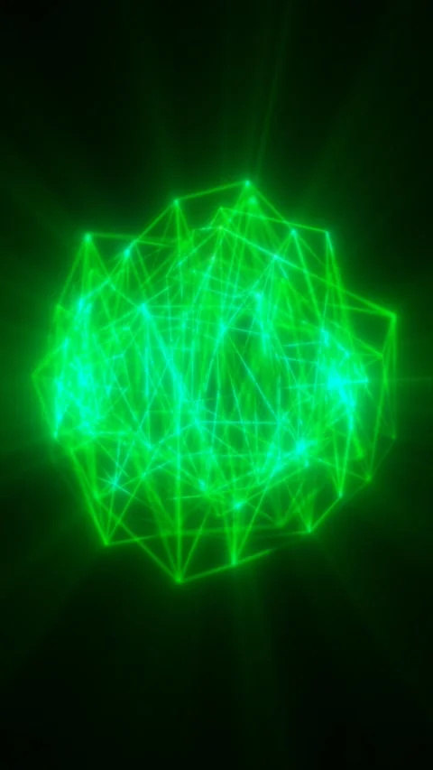 Glowing green wireframe sphere formed by intersecting geometric lines, crea.. Stock Footage 342624002