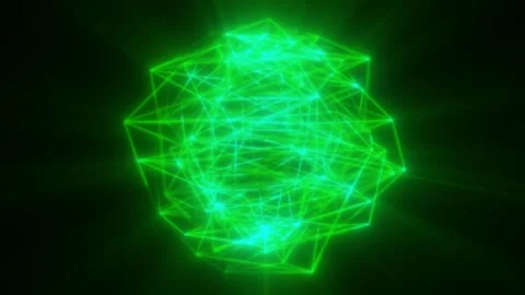 Glowing green wireframe sphere formed by intersecting geometric lines Stock Footage 344371093