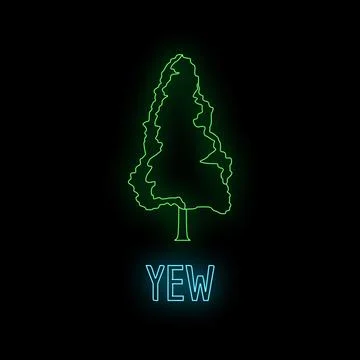 Glowing green yew tree outlined by neon light Stock Illustration