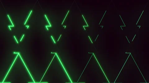 Glowing green zigzag bright triangles illuminate dark background 스톡 동영상 263807468