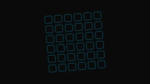 A glowing grid of blue squares arranged in a diamond pattern on black backg.. Stock Footage 339617505
