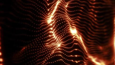 Glowing grid of orange particles forming fluid wave patterns Stock Illustration