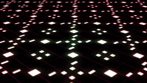 Glowing grid pattern with colorful squares on black background 스톡 동영상 332722836