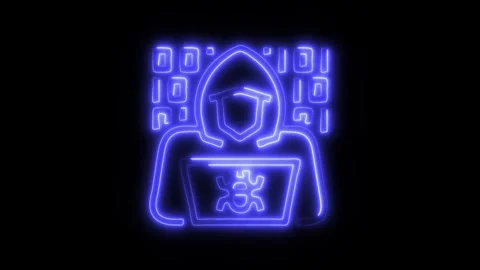 Glowing Hacker Icon and Symbol in HD Video Neon Stock Footage 304558529