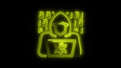 Glowing Hacker Icon and Symbol in HD Video Neon Stock Footage 304558533
