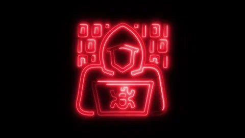 Glowing Hacker Icon and Symbol in HD Video Neon Stock Footage 304558536