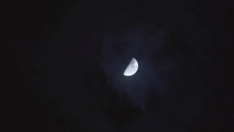 Glowing Half Moon and Horror Clouds in the Dark Night Sky 스톡 동영상 305200200