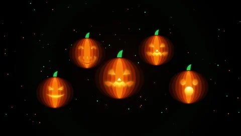 Glowing Halloween Jack O Lantern Pumpkins Vector Motion Loop Stock Footage 344847490