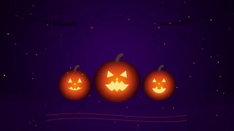 Glowing Halloween Jack O Lanterns Spooky Purple Night Motion Loop Video stock 344847491