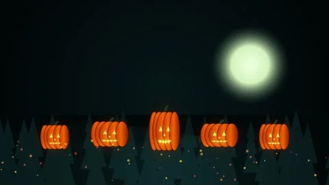 Glowing Halloween Pumpkins Floating in Night Forest Motion Loop Video stock 344847500