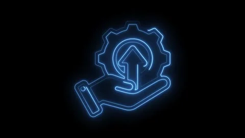 Glowing hand holding gear with arrow up signifying service improvement progre Stock Footage 345997127