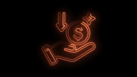 Glowing hand holds dollar coin with arrow down,financial investment decreas.. Stock Footage 346005239