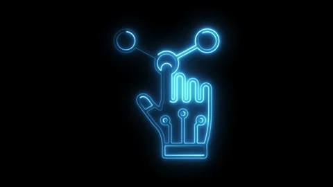 Glowing hand touching network nodes on black background digital technology .. Stock Footage 308192720