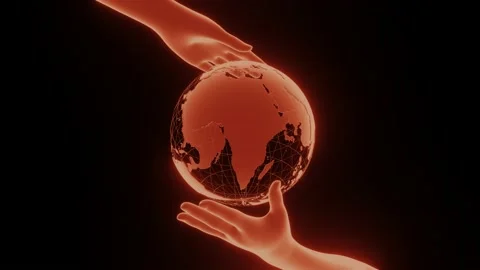 Glowing hands hold rotating world Stock Footage 152756373