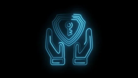 Glowing hands holding shield with key digital security concept 3d render Stock Footage 312308944