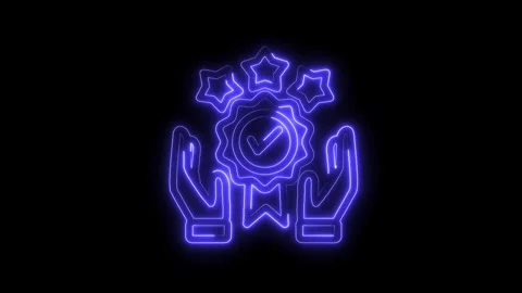 Glowing hands presenting top quality award badge with stars neon style anim.. Stock Footage 312310457