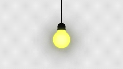 Glowing hanging yellow light bulb animation with flickering turning on and off. Stock-Footage 333796123