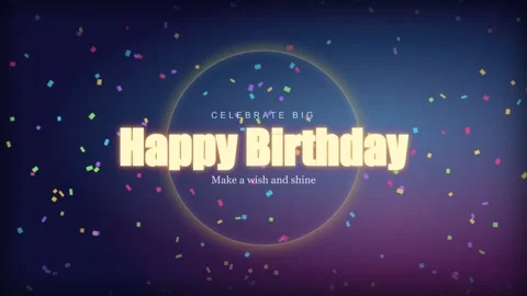 Glowing happy birthday greeting with falling colorful confetti Stock Footage 335801166