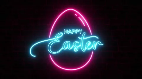 Glowing Happy Easter Neon seamless animation Easter eggs Video stock 173041337