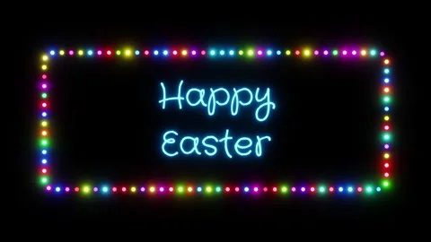 Glowing happy easter sign in flashing frame, 3D render. Happy easter background, Stock Footage 332176778