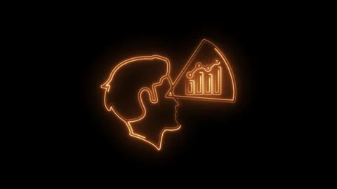 Glowing head with financial data bars and graph visualization on a black ba.. Video stock 312329915