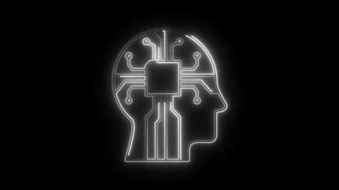 Glowing head outline with microchip animation on black background depicting.. Stock Footage 308192516