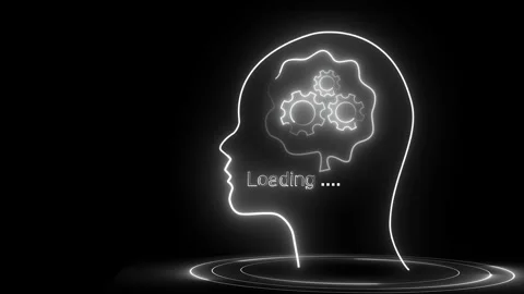 Glowing head silhouette with gears loading progress. Glowing head for brain.. Stock Footage 337815190