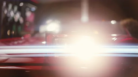 Glowing Headlight Of Red Ferrari 348 TB Parked In Gas Station Stock-Footage 166646657