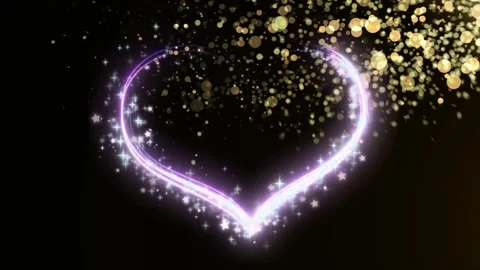 Glowing heart shape formed by shimmering light particles floating against dark Stock-Footage 343813543