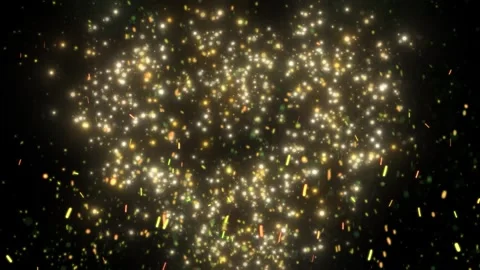 Glowing heart shape made of sparkling lights and gold confetti on black Stock Footage 337445121