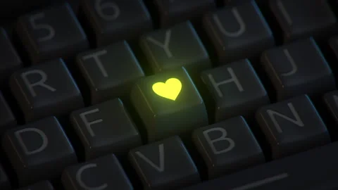 Glowing heart sign on the computer keyboard seamless loop 3D render animation Stock Footage 328118144