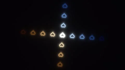 Glowing hearts in a cross pattern on a dark background Stock Footage 338186914