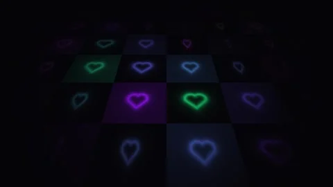 Glowing hearts in a dark background create a unique pattern Stock Footage 338195505