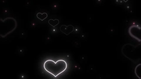 Glowing hearts float in dark space with sparkling stars Stock Footage 337465605