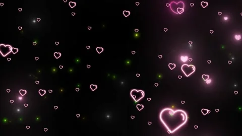 Glowing hearts floating in dark cosmic space with bokeh light effects for 스톡 동영상 341907871