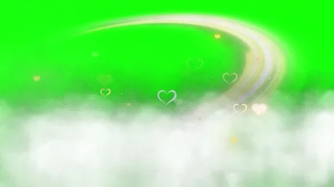 Glowing hearts floating in green background with clouds Stock Footage 337996815
