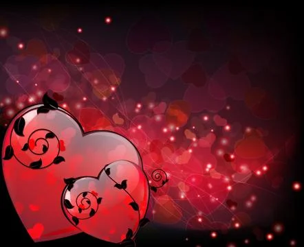 Glowing Hearts with floral elements Stock Illustration