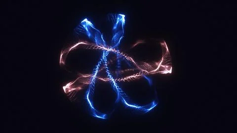 Glowing helix pattern of blue and red light strands orbiting in dark digital  Stock Photos