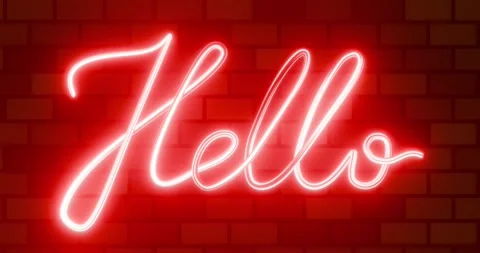 Glowing “Hello” Neon Script on Brick Wall Stock Footage 310714755