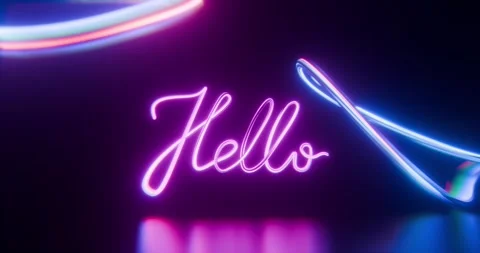 Glowing “Hello” Neon Script Design Video stock 310714746