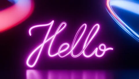 Glowing “Hello” Neon Script Design Foto stock