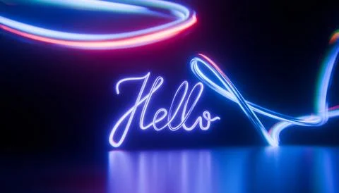 Glowing “Hello” Neon Script Design Foto stock