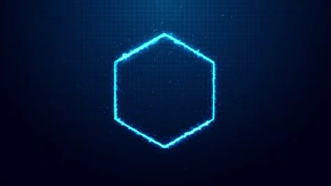 Glowing hexagon digital interface visual cyan geometric border, blue grid backdr Stock Footage 340524918