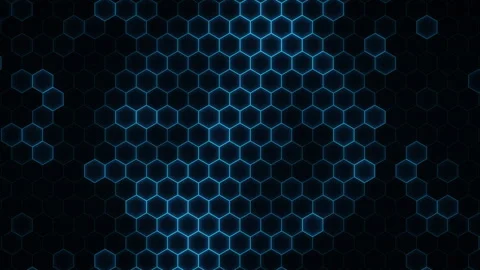 Glowing hexagon grid with pulsing light waves, cyber tech 4K loop 動画素材 347464405