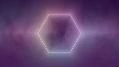 Glowing hexagon hovers, casting gradient light through smoky haze Stock Footage 329303005