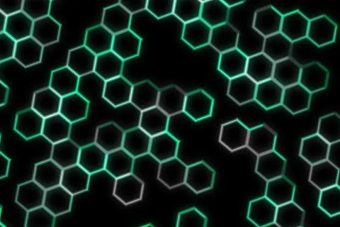Glowing hexagon pattern on black background Stock Illustration