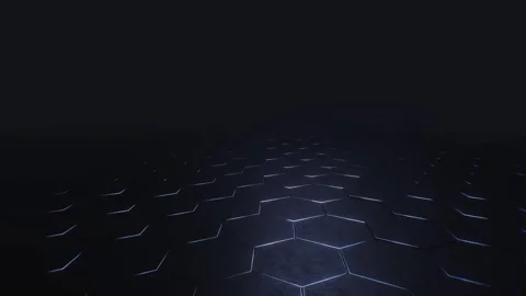 Glowing hexagon pillars rising on a dark floor Stock Footage 346780498
