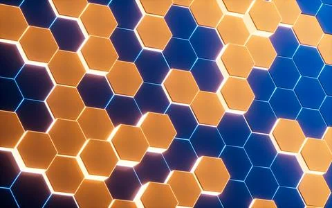 Glowing hexagonal background, 3d rendering. Illustrazione stock